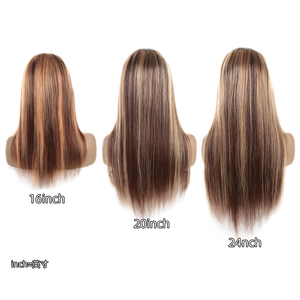 Parrucca Lunga con Frontale in Pizzo 13x4 |   Capelli Umani Grezzi Lisci |   Pizzo Svizzero & Colore 4/27 <span class=keywords><strong>Biondo</strong></span> Miele - Product Image 4