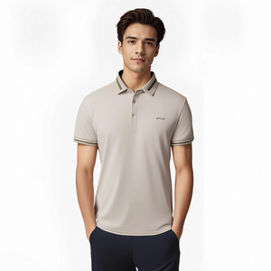 เสื้อโปโลสำหรับผู้ชายทรงสลิมฟิตสีดำพิมพ์ลายโลโก้ว่างเปล่าใส่สบายแบบมีสไตล์เรียบง่าย - Product Image 5