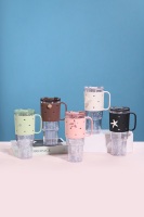 Gobelet de sport en plastique unisexe de 880 ml sans BPA, écologique, dégradé de couleurs, givré, avec paille et double mode de consommation, poignée et isolation thermique