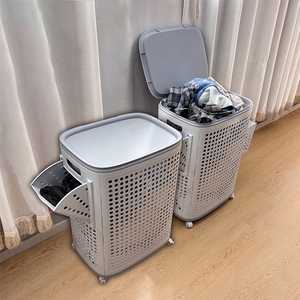 Cesta de Almacenamiento Plegable de Gran Capacidad, con Ruedas, Ecológica, de Plástico, para <span class=keywords><strong>Ropa</strong></span> <span class=keywords><strong>Sucia</strong></span>, Tipo Vertical, para <span class=keywords><strong>Baño</strong></span> o <span class=keywords><strong>Armario</strong></span> - Product Image 4