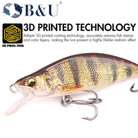 B&U JT37 45mm/50mm/68mm 2.9g/5.2g/9.1g Leurre dur coulant pleine colonne d'eau, imprimé en 3D, effet peau bio, minnow mince, eau salée/eau douce