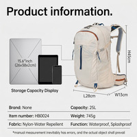 Sac à dos de randonnée pliable léger en nylon 25L pour femmes et hommes, respirant, multi-jours, pour l'escalade, le camping, le trekking, avec support pour bâtons