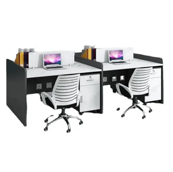 シンプルな4人用デスク6人用コンピューターデスクモダンモジュラーデスクPvcオフィス家具現代的なオフィスビルバープレートタイプ