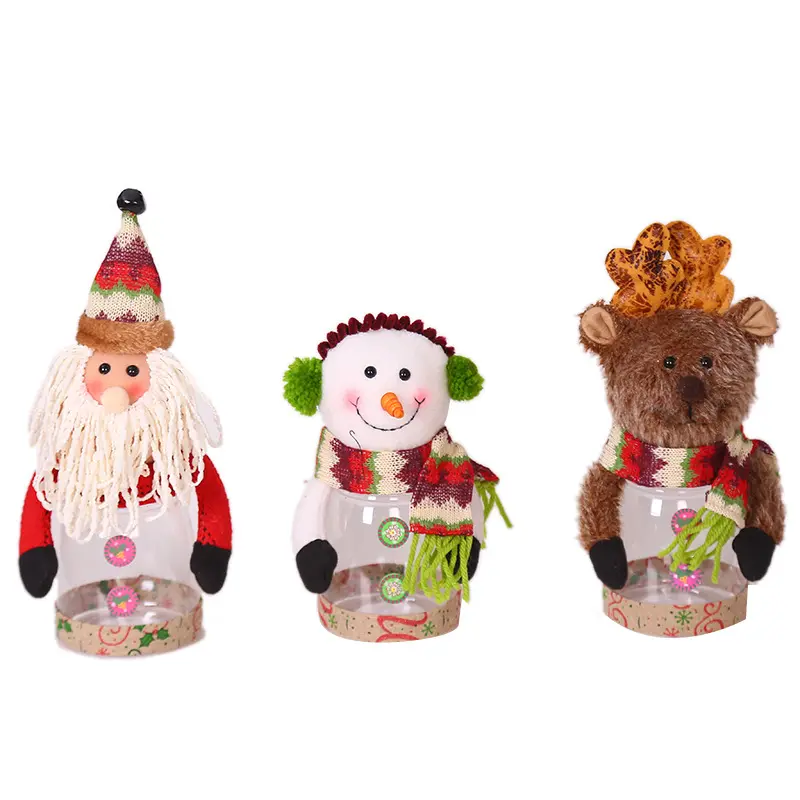 Huiran Santa Sneeuwpop Elanden Pvc Snoeppot Xmas Eve Box Traktatie Pot Voor Kinderen Gepersonaliseerde Kleine Plastic Giften Container Box Pot