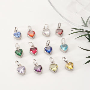 Dijes DIY para Mujer de Acero Inoxidable con Colgante en Forma de Corazón Chapado en Oro y Piedra de Zirconia, Amuleto con 12 Piedras de Nacimiento para Collares DIY - Product Image 4