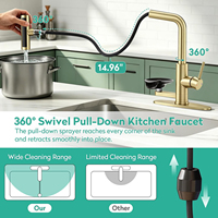 Robinet de cuisine en gros avec rince-tasses intégré, extractible, 4 modes de pulvérisation, en acier inoxydable doré brossé, prix usine OEM
