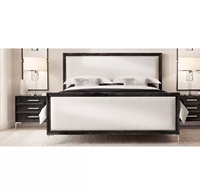 Panneau de cadre en bois massif, pied en métal, meuble de chambre à coucher king queen, lits en bois avec panneau arrière en cuir, offre spéciale