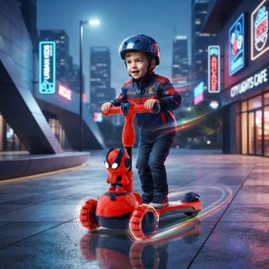 <span class=keywords><strong>Trottinette</strong></span> à 3 roues pour enfants LeaderWay, thème Spider-Man, roues lumineuses LED, sport de plein air, cadeau cool pour garçons, fabricant - Product Image 1