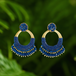 <b>Blue</b> <b>Beaded</b> Hoop Earrings With Gold Plating And Crystal Accents For Women Fashion Jewelry - Product Image 3