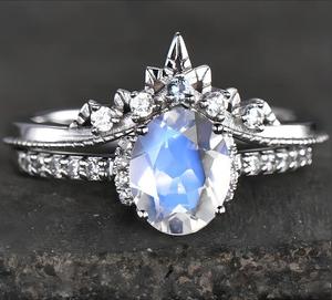 Romantic Crown Oval Cut <b>Crystal</b> Engagement <b>Ring</b> Women's 925 Silver Rhodium Plated Pave Setting Prong Mounting - Product Image 1