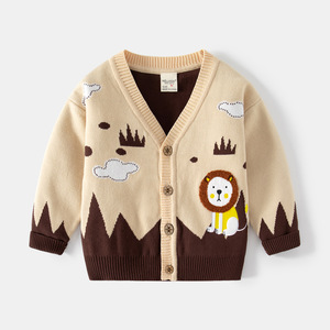 <span class=keywords><strong>Pull</strong></span> décontracté à col en V imprimé lion pour garçons Cardigan à simple boutonnage pour l'hiver Motif de Noël mignon pour les enfants - Product Image 6