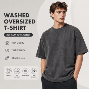 Fabricant OEM ODM personnalisé, impression de logo, vente en gros, t-shirts pour hommes en coton 100% lavé, coupe ample, surdimensionnés, 250 grammes - Product Image 1