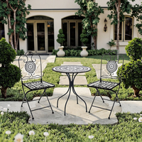 Ensemble bistrot en mosaïque métallique noir et blanc, chaise et table de jardin pour patio extérieur, meubles en fer pour salon, décoration de cour