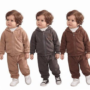 <strong>Boy</strong> Baby Autumn/Winter Outfit New Style Infant/Toddler Clothing Western-Style Winter Fleece-Lined Cartoon Two-Piece Set Zip-<strong>Up</strong> - Product Image 1