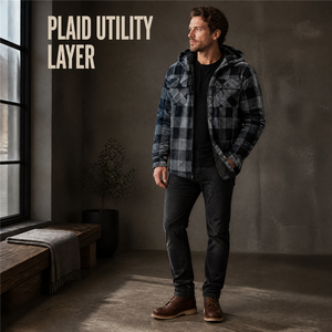 Veste en flanelle à carreaux pour homme avec capuche et poches poitrine, doublure polaire noire, manteau d'hiver décontracté, coupe classique - Product Image 5
