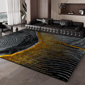Tapis rectangulaire en velours cristal abstrait, moderne, résistant aux taches, pour salon et chambre, motif géométrique de couleur foncée - Product Image 1