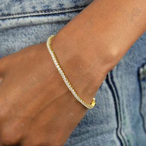 Gemnel <strong>Initial</strong> Cz 925 <strong>Sterling</strong> <strong>Silver</strong> Gold Plated 2mm Tennis Diamond <strong>Bracelet</strong> Women - Product Image 3