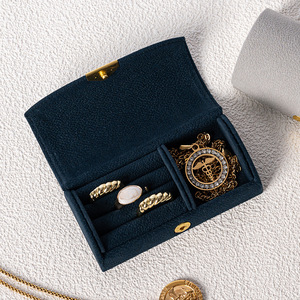 Modern Rectangle Velvet Jewelry <b>Storage</b> Box with Button Closure for <b>Rings</b> Earrings Necklaces-Portable Travel Packaging - Product Image 5