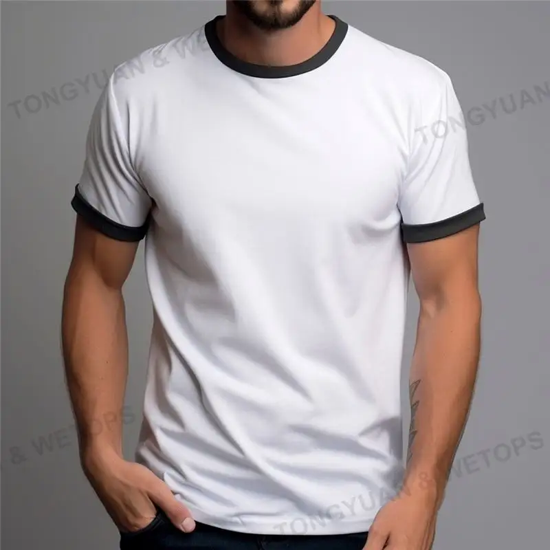 플러스 사이즈 티셔츠 남성 셔츠 230 G 빗질 된 면 대조 컬러 빈 반소매 사용자 정의 빈티지 링거 티셔츠