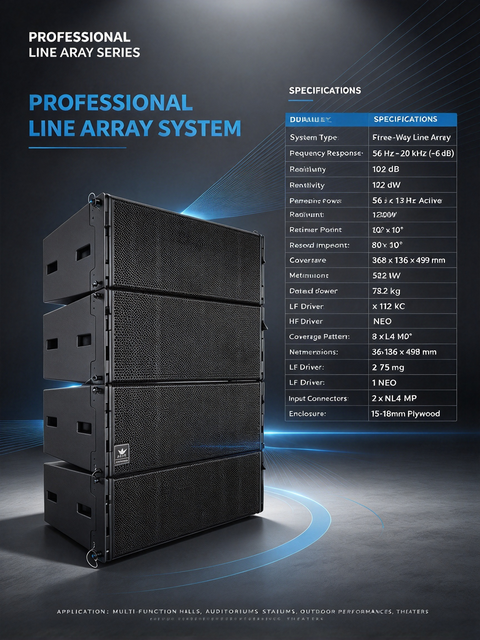 Professional Line Array System Dual 12 Inch 3-Way High Sensitivity Speaker for Multi-function Halls & Theaters & Outdoor Shows