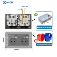 XIMLON - Enchufe Industrial de Aluminio Francés Dorado/Negro/Blanco/Gris de 16 A, Doble USB A y Tipo C, Estándar Europeo 86, Tipo 220 V
