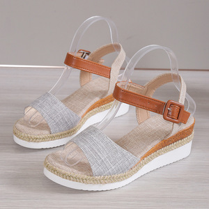Wedge Sandals Summer Flat Slope Heel Fish Mouth Cloth Outdoor Casual Women's Sandals - Product Image 5