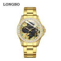 Jam Tangan Pria LONGBO Warna Emas Bahan Stainless Steel Mewah Tahan Air Kualitas Tinggi Harga Murah Pabrik Laris Manis