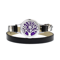 Bracelets en cuir PU avec pendentif diffuseur Arbre de Vie en alliage de zinc 25 mm, 10 tampons de parfum, bracelets tendance, accessoire de mode