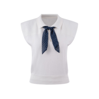 Top de punto tipo polo para mujer con manga casquillo y bufanda extraíble, cuello polo informal, ropa exterior, MOQ bajo, personalizado