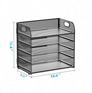 5 Tier Paper Letter Tray <b>Organizer</b> with Handles Mesh Desk <b>File</b> <b>Organizer</b> Metal Paper Sorter Holder Desktop Document Shelf Tray - Product Image 3