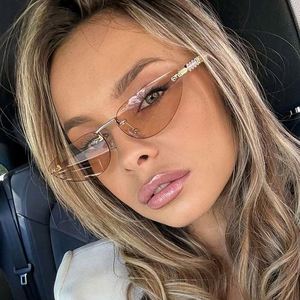 Custom Logo 2026 Fashion Luxury Rimless Pearl Legs Sun Glasses UV400 Triangle Cat Eye <b>Sunglasses</b> for Women - Product Image 1
