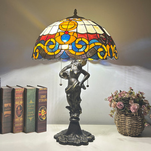 Lampada da Tavolo Vintage HFBH Fatta a Mano in Vetro Colorato da 16 Pollici <span class=keywords><strong>con</strong></span> <span class=keywords><strong>Paralume</strong></span> Unico <span class=keywords><strong>con</strong></span> <span class=keywords><strong>Perline</strong></span> per Arredamento Casa - Product Image 3