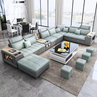 Ensemble de canapés modulaires en U sur mesure de luxe, canapé sectionnel en cuir moderne avec console audio intelligente pour villa de prestige