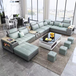 Juego de Sofás Modulares en Forma de U, Diseño Moderno y Personalizado, Sofá Seccional de Cuero de Lujo con Consola de Sonido Inteligente para Mansiones de Lujo - Product Image 4
