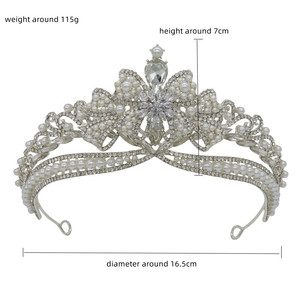 2024 nouvelle <span class=keywords><strong>amazon</strong></span> Offre Spéciale style baroque zircon cristal couronne mariage perle bowknot diadème pour les femmes fête - Product Image 3