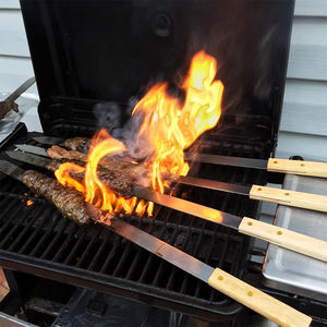 Brochetas de acero inoxidable con mango de madera para barbacoa, brochetas para asar al aire libre, brochetas para aperitivos, herramientas para barbacoa - Product Image 4