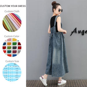 Personnalisé été taille ample décontracté sans manches robe solide Slash cou longues dames coton Denim Maxi robes femmes 2024 avec poches - Product Image 2