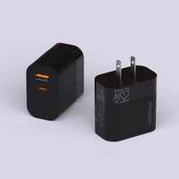 Adaptateur mural Singstar noir conforme aux réglementations européennes, 2 ports 25W PD, chargeur Type C, charge super rapide 3.0QC, chargeur USB Type-C