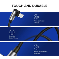 UGREEN kabel ponsel USB A ke iOS, kabel pengisian daya siku sudut kanan 90 derajat untuk Apple iPhone 15 pro Max