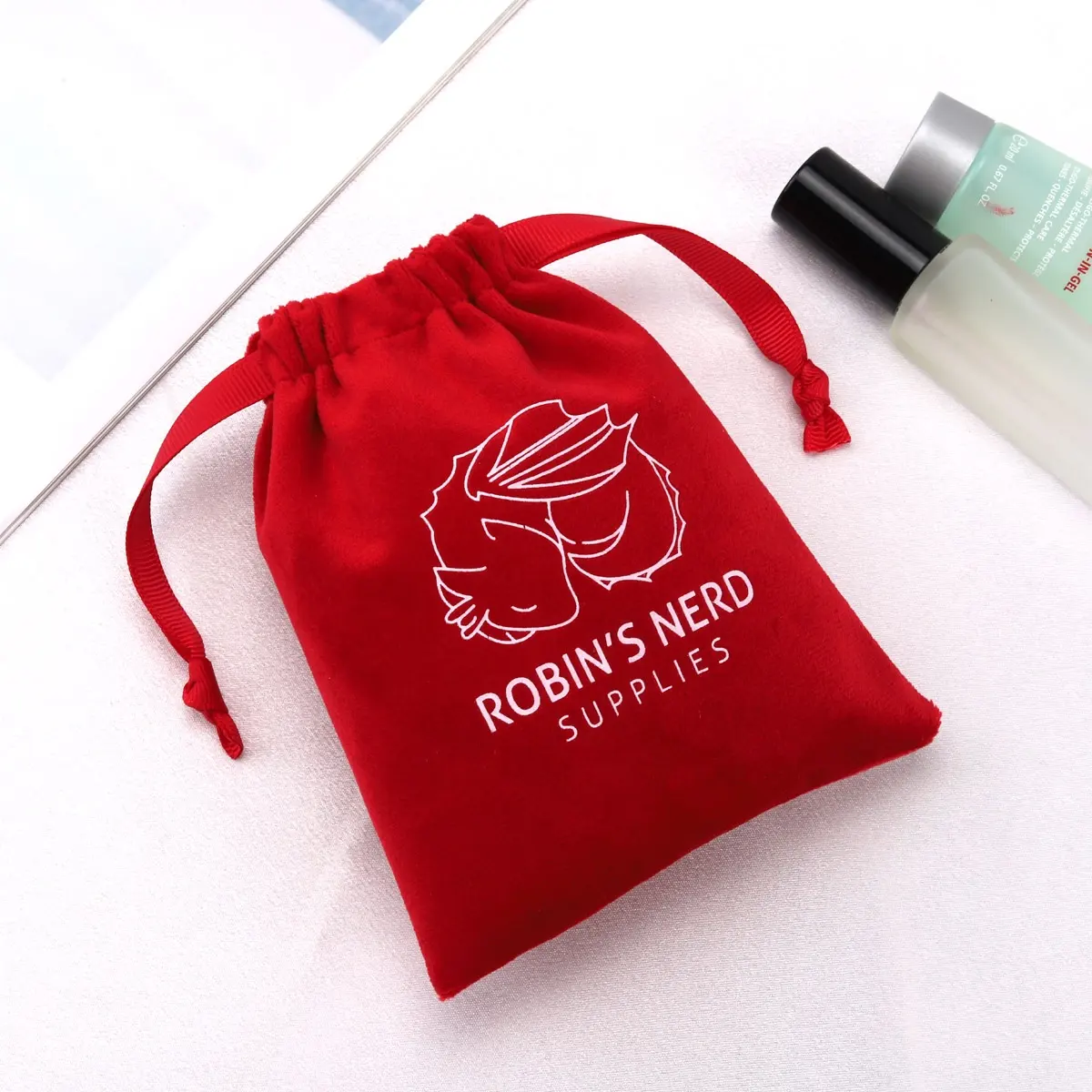 Borsa da imballaggio con Logo personalizzato in velluto rosso e rossetto,