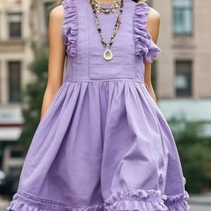 Vestido Casual Elegante para Mujer 2025, Estilo Bohemio, Color Lavanda, con Volantes, Dobladillo Extra Grande, Vestidos Ecológicos, Tejido con Patrón Sólido - Product Image 2