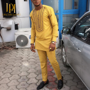 Artículos vendidos a granel Traje de hombre tradicional amarillo claro bordado elegante e informal en ropa elegante de estilo étnico <span class=keywords><strong>africano</strong></span> - Product Image 5