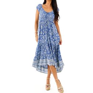 Vestido Midi Estampado Floral Estilo Boho, Vestido Casual de Verano para Mujer con Mangas Cortas y Dobladillo Asimétrico - Product Image 1