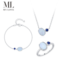 Ensemble de bijoux Mylove personnalisé en argent sterling 925 plaqué rhodium avec opale bleu clair ovale, saphir et zircon cubique, vente en gros