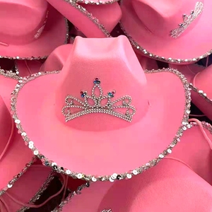 <span class=keywords><strong>Sombrero</strong></span> <span class=keywords><strong>vaquero</strong></span> rosa con Tiara parpadeante para mujer, gorra de disfraz de <span class=keywords><strong>princesa</strong></span> vaquera, novedad - Product Image 1