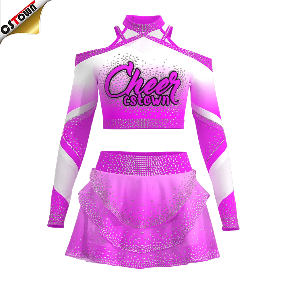 New Arrival Black And Pink Cheerleading Skirt Cheerleading Uniform Design Long Sleeve Cheerleading Uniforms