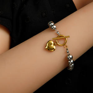 YF5215 Pulsera <span class=keywords><strong>de</strong></span> Moda con <span class=keywords><strong>Cierre</strong></span> OT <span class=keywords><strong>de</strong></span> Acero, Colgante en Forma <span class=keywords><strong>de</strong></span> Corazón Perlado, Chapado en Oro <span class=keywords><strong>de</strong></span> 18k, Acero Inoxidable Impermeable - Product Image 4