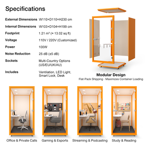 Cabina Acústica Individual para Privacidad, Espacio de Trabajo Portátil para Oficinas de Diseño Abierto, Call Centers, Hoteles, Hospitales, Escuelas y Estudios - Product Image 3