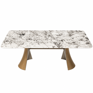 Table à manger personnalisée, plateau rectangulaire, style moderne, villa, 8 à 10 places, pieds en métal, meubles en pierre, luxe, quartzite Pandora - Product Image 2