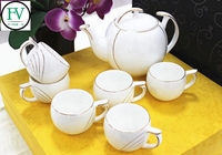 Service à thé chinois blanc pur FINE-V, théière en porcelaine personnalisée, service à café et dîner, bord doré, céramique européenne, tasses de luxe, style nordique